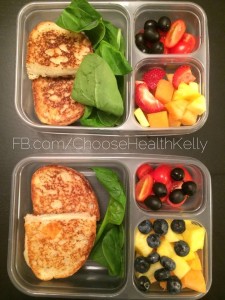 (Grilled Cheese.  Spinach.  Tomatoes and Black Olives.  And fruit.)