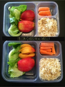 (Boston Lettuce.  Apple.  Carrots.  Quinoa with Parmesan cheese.)
