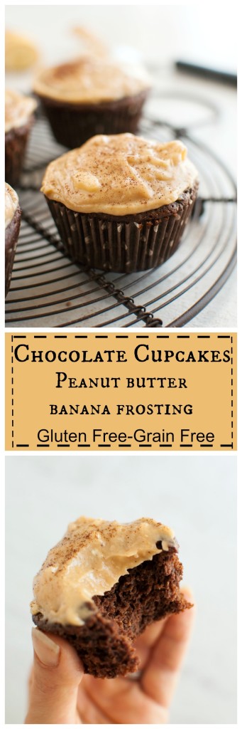 Chocolate Cupcakes with Peanut Butter Banana Frosting #glutenfree #grainfree