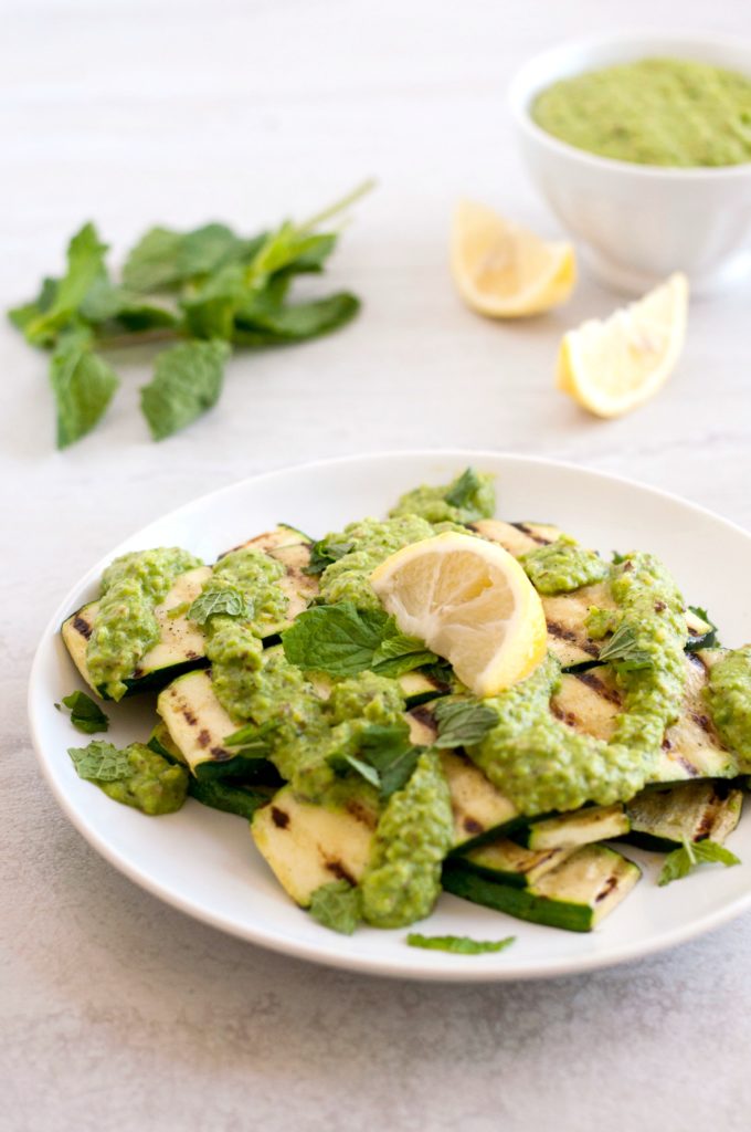 Grilled Zucchini with Pea, Mint, and Ginger Pesto