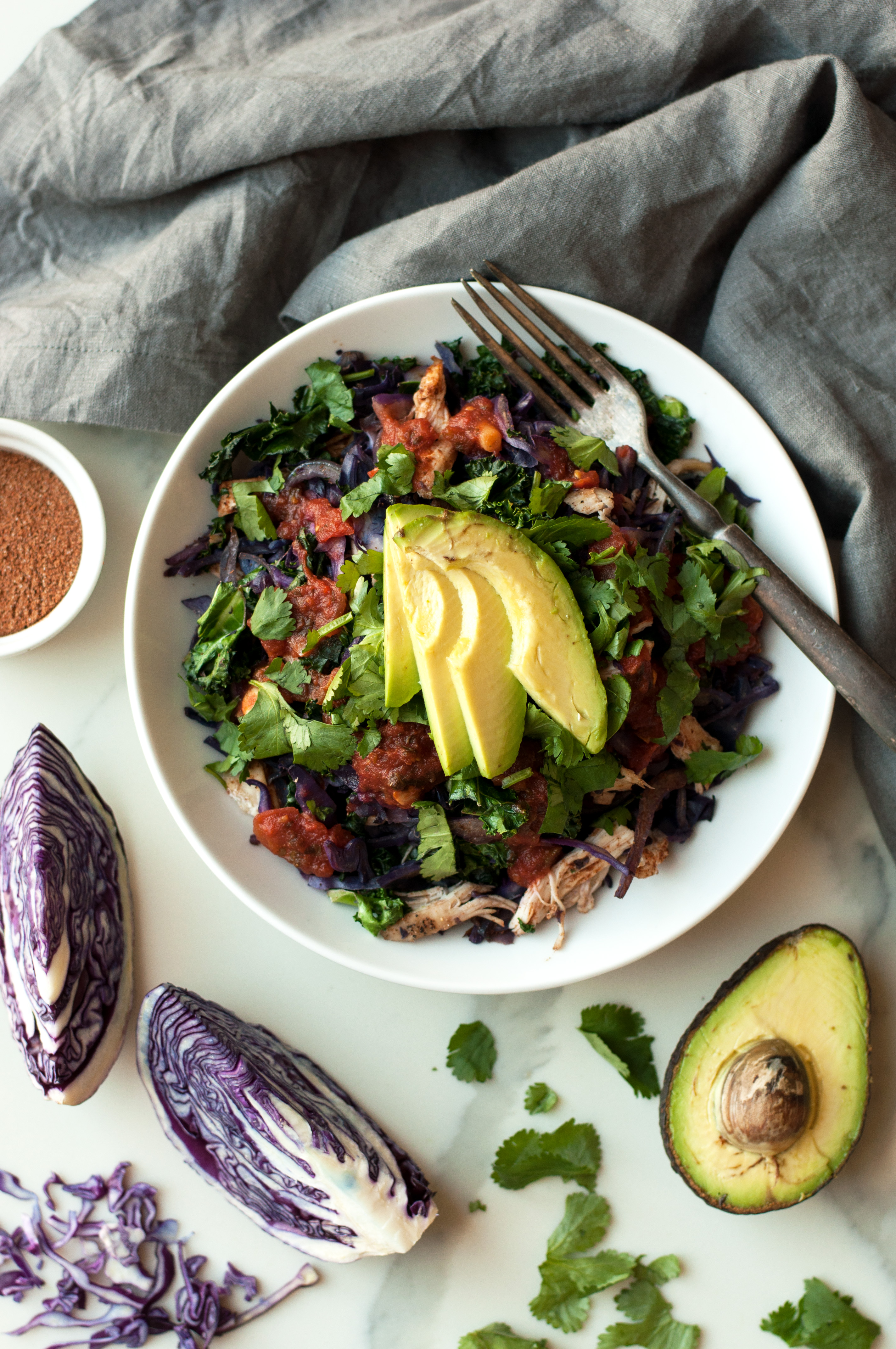 Cabbage and Kale Chicken Taco Bowl - The Organic Dietitian